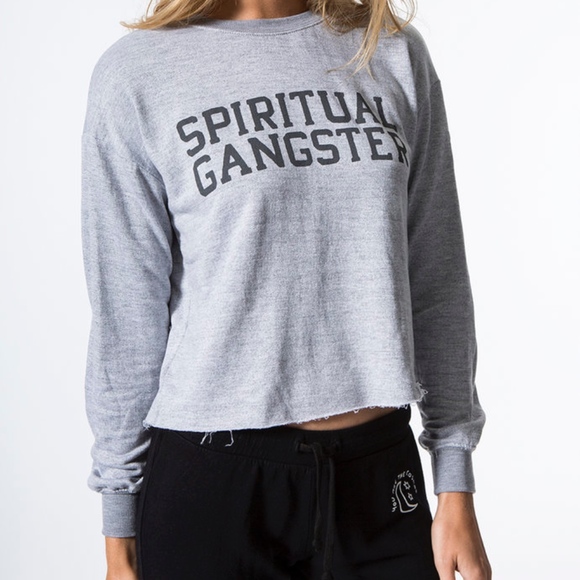 Spiritual Gangster Tops - Spiritual Gangster Crop Heather Grey Hoodie Small